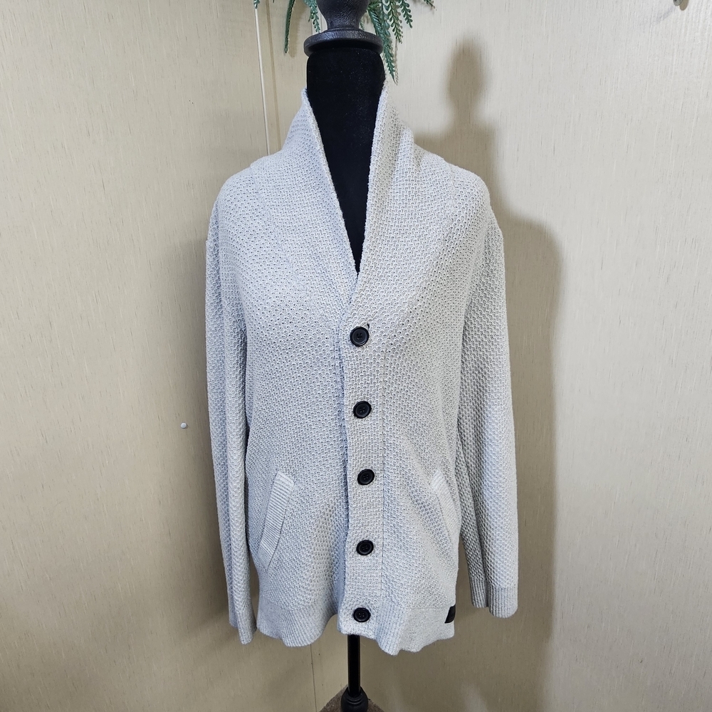 Hollister Shawl Collar Knit Button Cardigan Sweater Small Gray Y2K Preppy - Picture 3 of 15
